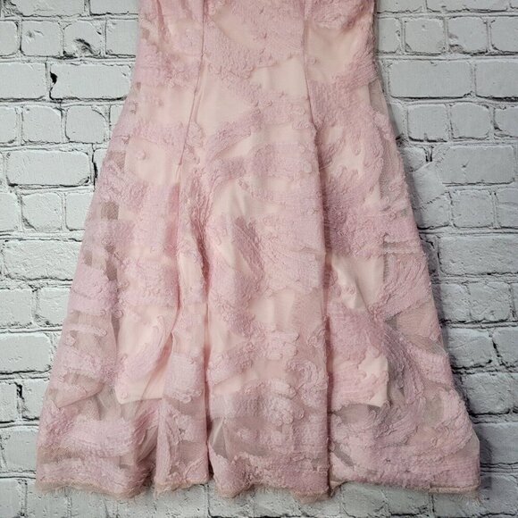 Dress The Population Maya Woven Fit Flare Dress Pink Sweetheart Neck Size M - Picture 3 of 12